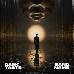 DARK TASTE progressive soul album cover featuring a dark silhouette standing in a glowing golden tunnel beneath complex, textured geometric spheres.