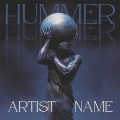 Alternative Rock Album Cover featuring an Atlas-inspired bronze figure holding a blue globe before his face in a dark sculptural setting.