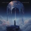 Celestial Album Cover Art featuring a woman reaching toward a crescent moon beneath a glowing star-filled stone archway above the clouds.