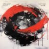 Abstract Rock Album Cover featuring a large red and black circular brushstroke painting with distressed texture and dripping paint on ivory.