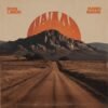 Desert Rock Album Cover featuring a dusty road leading toward a rugged mesa beneath a huge burnt-orange sun in a vintage landscape.
