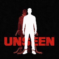 Hip Hop Album Cover featuring a white figure standing before a chained red shadow self above the bold word Unseen on a black background.