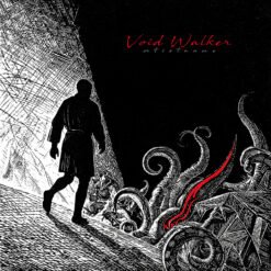 Void Walker dark metal cover art – black and white silhouette walking toward tentacles with red accent