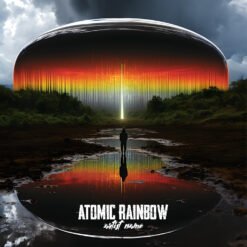 Progressive metal art featuring a silhouette of a person standing before a giant reflective glass dome enclosing a vibrant orange, yellow, and red digital light spectrum with a central neon beam.
