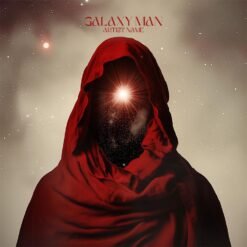 Space Album Cover featuring a red-robed hooded figure with a starburst inside a galaxy-filled face against a vintage cream star field.