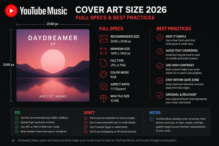 YouTube Music Cover Art Size 2026: Full Specs & Best Practices